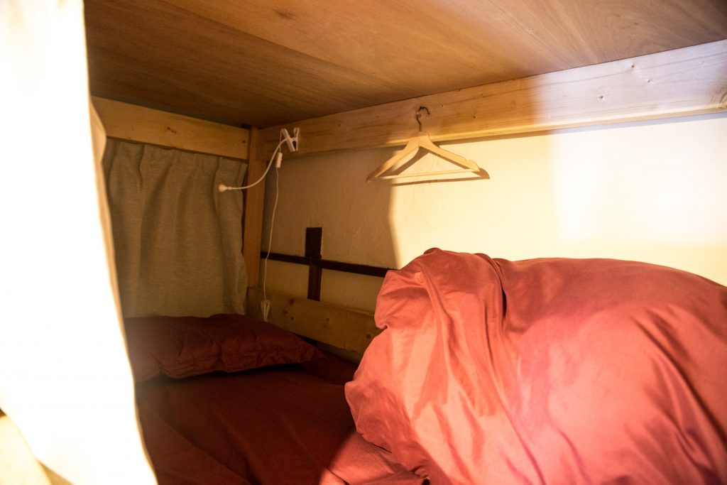 Inside of a bunk bed